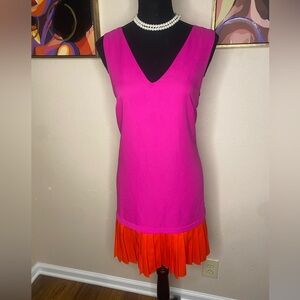 Gorgeous TCEC Two-Tone Fuchsia and Orange Slip Dress with Pleated Hem!